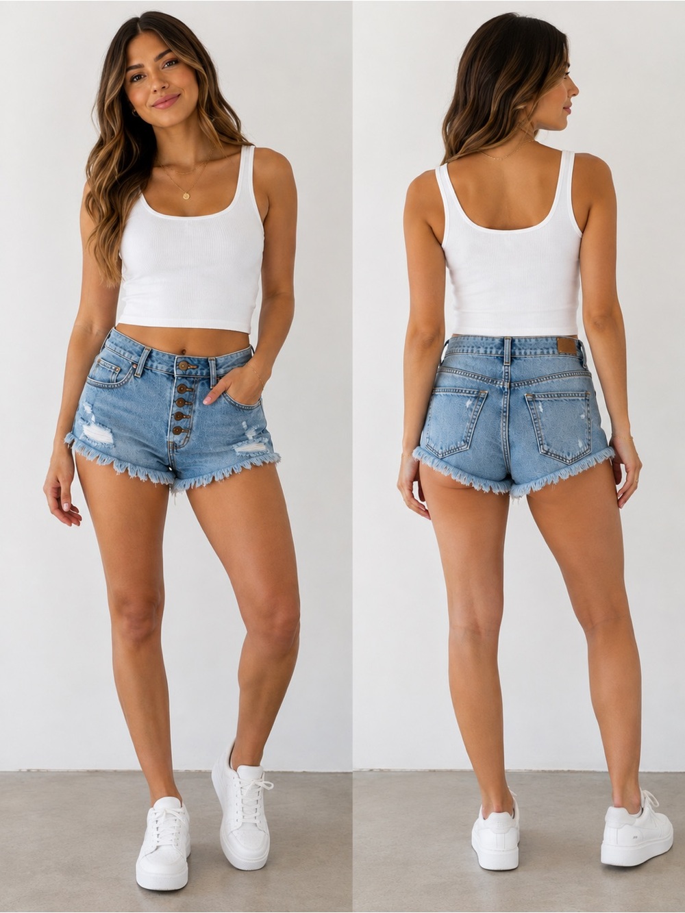 Celebrity Pink Distressed Denim Shorts Size 9/29 High Rise Button Fly Frayed Hem